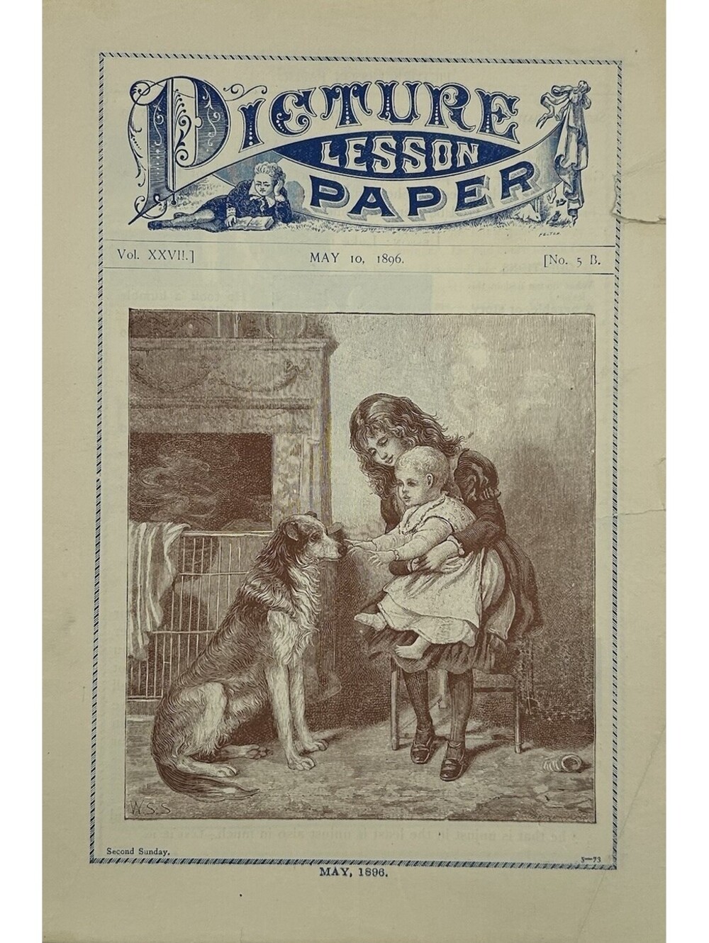 Antique 1896 Picture Lesson Paper Victorian Child Dog Engraving Print Art    C21